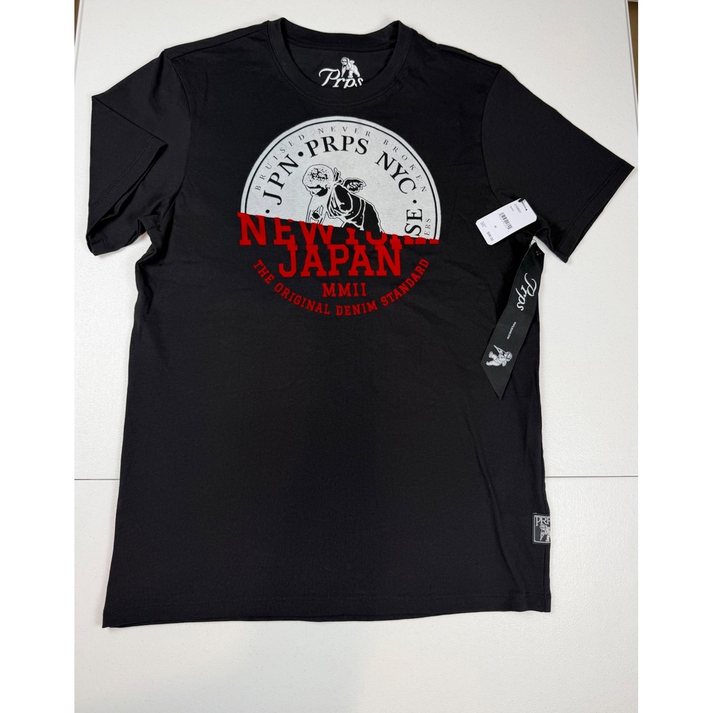 Prps Mens M Black Okemo‎ Graphic T-Shirt New York Japan Short Sleeve Cotton New